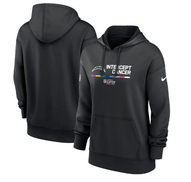 Women's Los Angeles Chargers 2022 Black NFL Crucial Catch Therma Performance Pullover Hoodie(Run Small)
